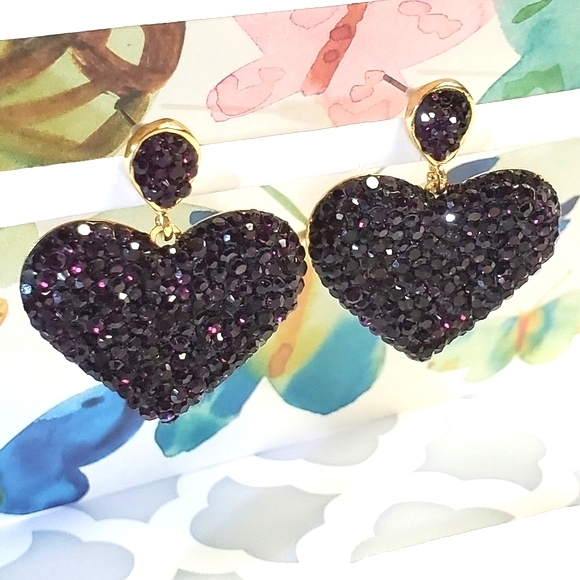 Jewelry - Dangling Hearts Pierced Earrings Purple Gold
